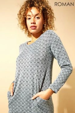Roman Grey Check Detail Textured Tunic Dress 10 Roman Grey Check Detail Textured Tunic Dress -Roman Sales Shop unnamed file 4508