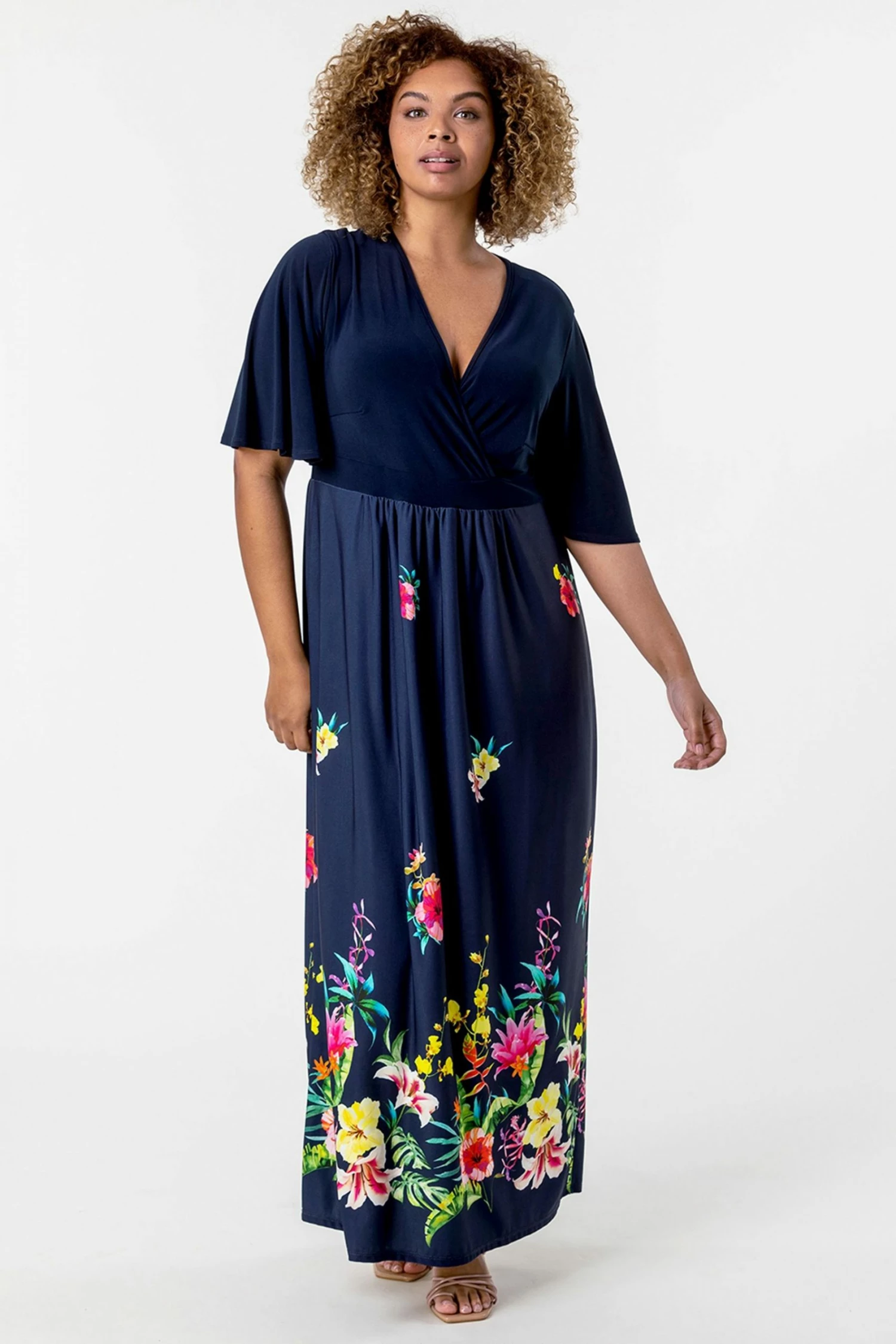 Roman Navy Curve Floral Border Print Maxi Dress 3 Roman Navy Curve Floral Border Print Maxi Dress