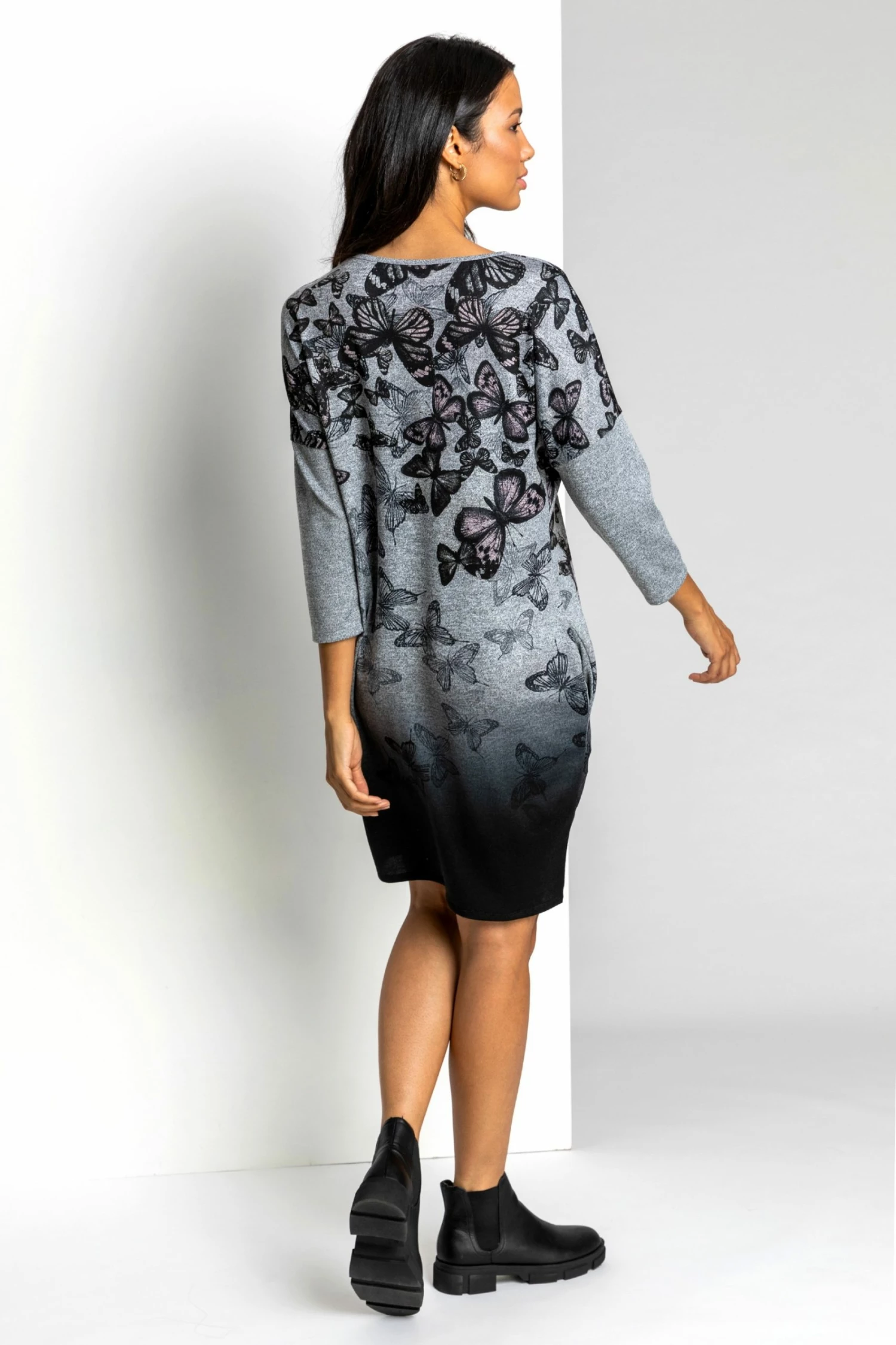 Roman Black Butterfly Print Embellished Slouch Dress 4 Roman Black Butterfly Print Embellished Slouch Dress - Image 2
