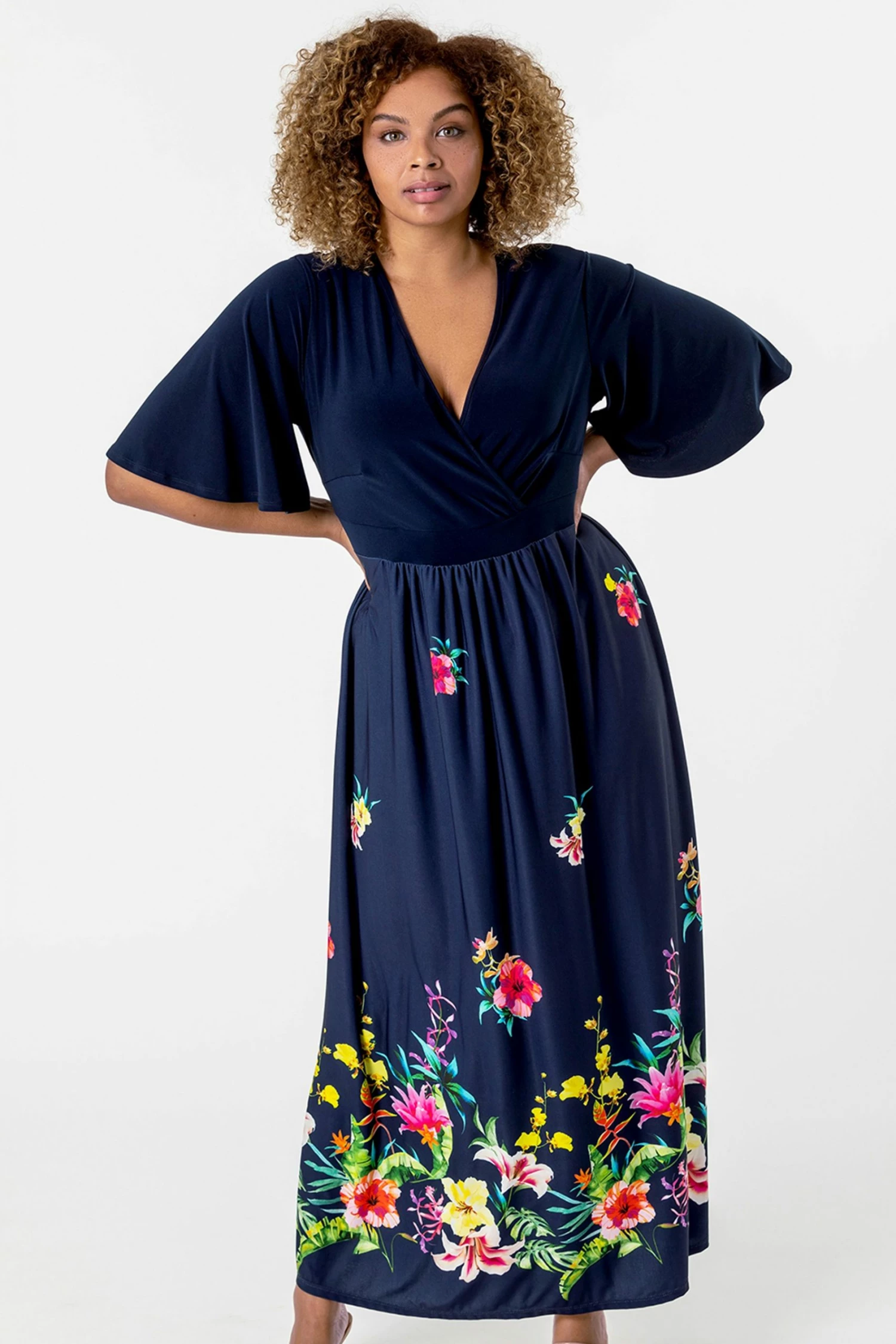 Roman Navy Curve Floral Border Print Maxi Dress 5 Roman Navy Curve Floral Border Print Maxi Dress - Image 3