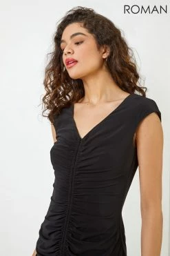 Roman Black Ruched Front Jersey Dress 10 Roman Black Ruched Front Jersey Dress -Roman Sales Shop unnamed file 4530