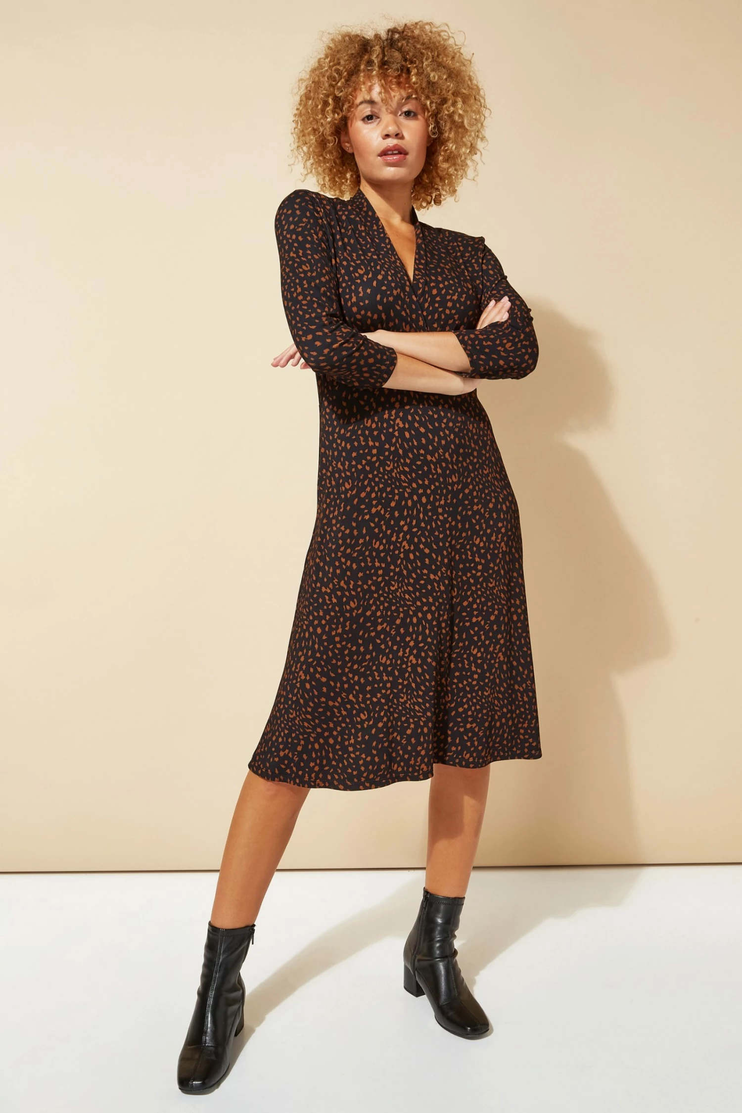 Roman Brown Originals Animal Print V Neck Fit & Flare Dress 4 Roman Brown Originals Animal Print V Neck Fit & Flare Dress - Image 2