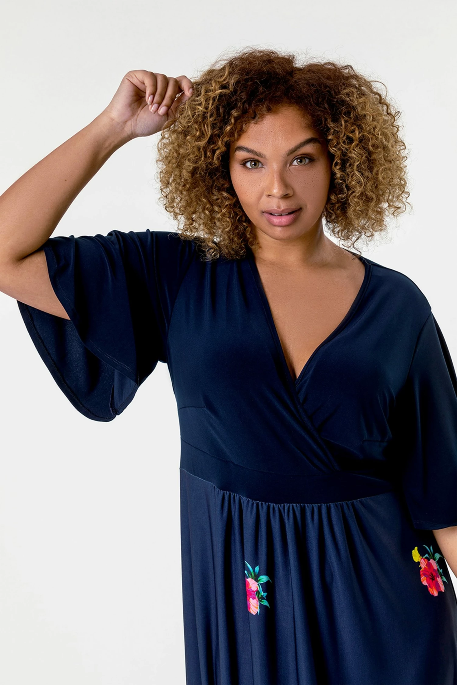 Roman Navy Curve Floral Border Print Maxi Dress 6 Roman Navy Curve Floral Border Print Maxi Dress - Image 4