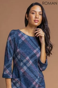 Roman Blue Check Print Pocket Shift Dress 10 Roman Blue Check Print Pocket Shift Dress -Roman Sales Shop unnamed file 4540