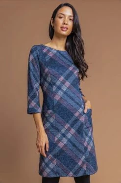 Roman Blue Check Print Pocket Shift Dress 11 Roman Blue Check Print Pocket Shift Dress -Roman Sales Shop unnamed file 4541