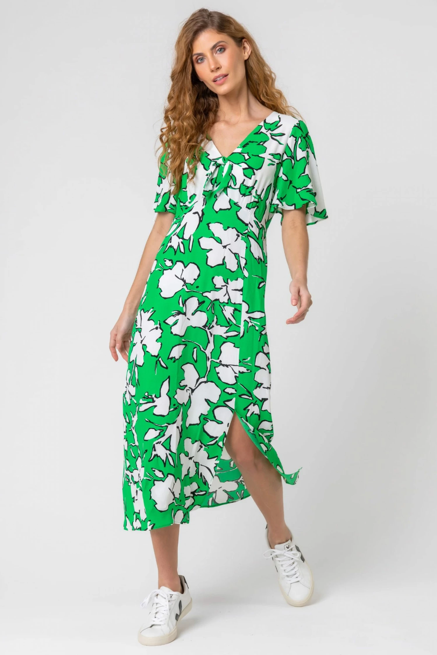 Roman Green Contrast Floral Tie Detail Midi Dress 5 Roman Green Contrast Floral Tie Detail Midi Dress - Image 3