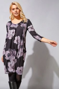 Roman Pink Floral Print 3/4 Sleeve Slouch Dress
