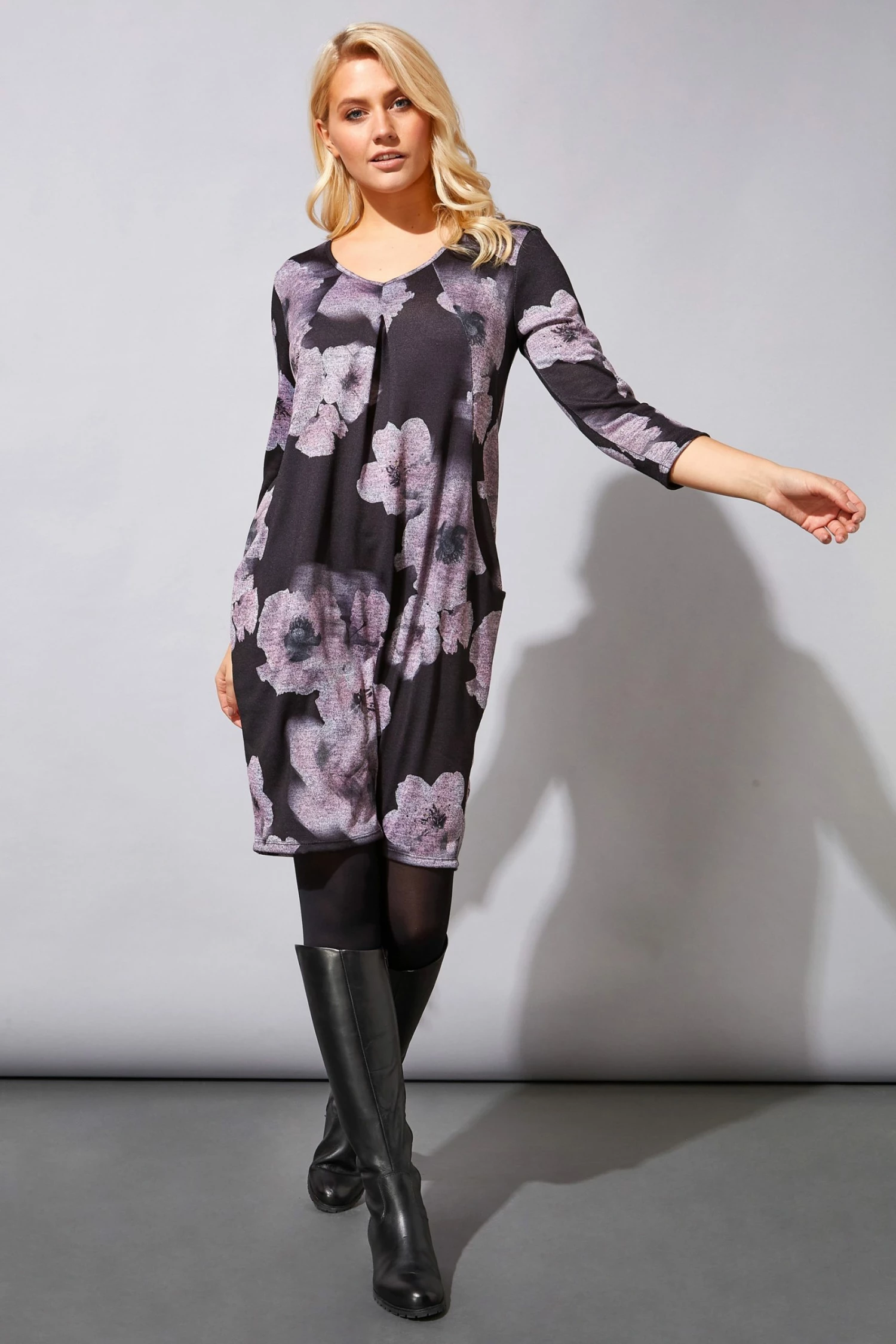 Roman Pink Floral Print 3/4 Sleeve Slouch Dress 4 Roman Pink Floral Print 3/4 Sleeve Slouch Dress - Image 2