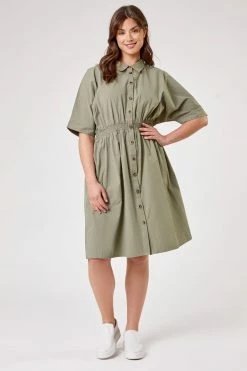 Roman Green Curve Shirred Waist Shirt Dress 9 Roman Green Curve Shirred Waist Shirt Dress -Roman Sales Shop unnamed file 4565
