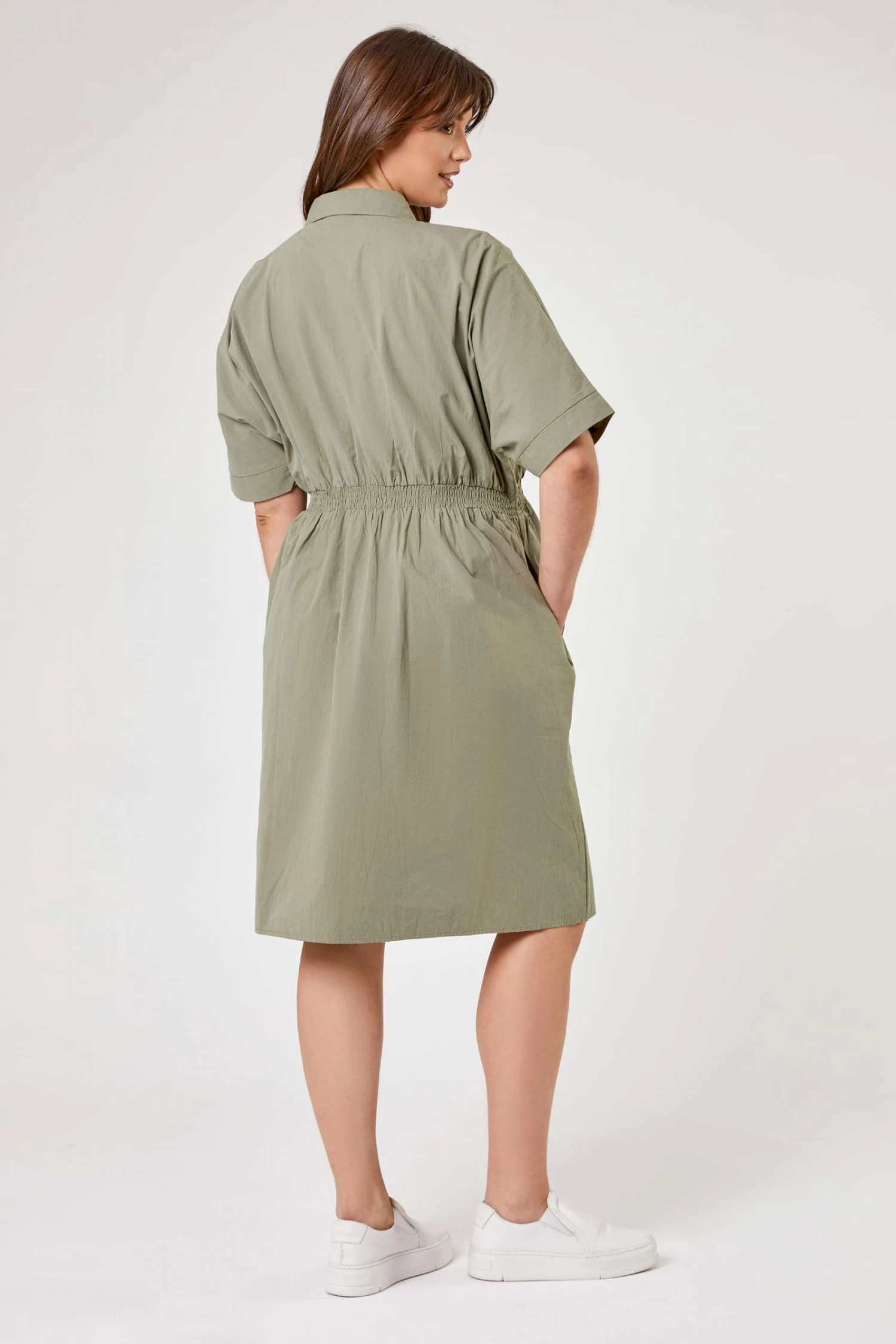 Roman Green Curve Shirred Waist Shirt Dress 5 Roman Green Curve Shirred Waist Shirt Dress - Image 3