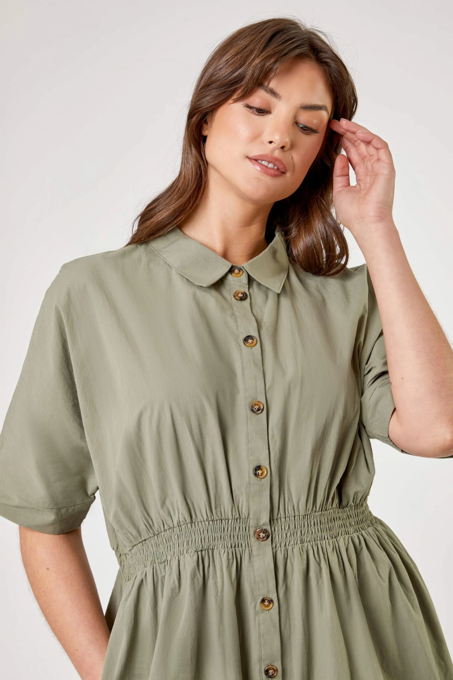 Roman Green Curve Shirred Waist Shirt Dress 6 Roman Green Curve Shirred Waist Shirt Dress - Image 4