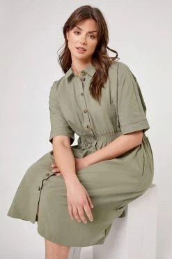 Roman Green Curve Shirred Waist Shirt Dress 12 Roman Green Curve Shirred Waist Shirt Dress -Roman Sales Shop unnamed file 4568