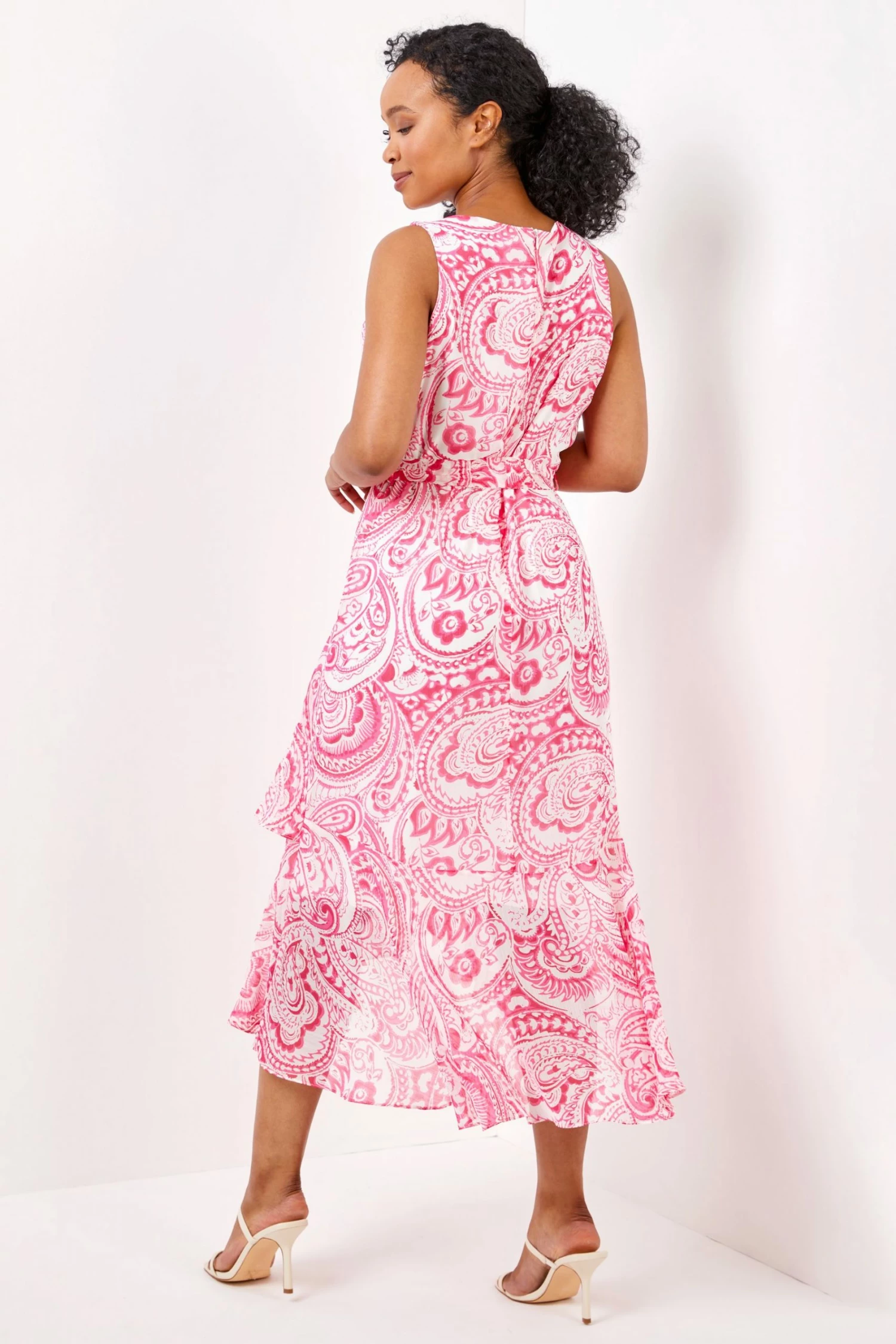 Roman Pink Petite Paisley Print Dipped Frill Hem Dress 4 Roman Pink Petite Paisley Print Dipped Frill Hem Dress - Image 2