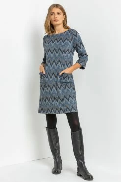 Roman Blue Zig Zag Pocket Shift Dress 9 Roman Blue Zig Zag Pocket Shift Dress -Roman Sales Shop unnamed file 4572