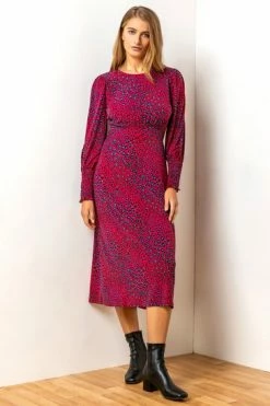 Roman Red Animal Print Shirred Cuff Midi Dress 11 Roman Red Animal Print Shirred Cuff Midi Dress -Roman Sales Shop unnamed file 4579