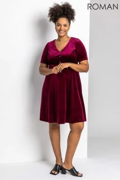 Roman Pink Curve Diamante Button Velvet Dress 9 Roman Pink Curve Diamante Button Velvet Dress -Roman Sales Shop unnamed file 4587