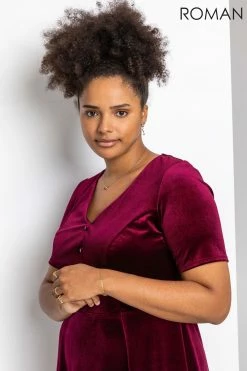 Roman Pink Curve Diamante Button Velvet Dress 10 Roman Pink Curve Diamante Button Velvet Dress -Roman Sales Shop unnamed file 4588