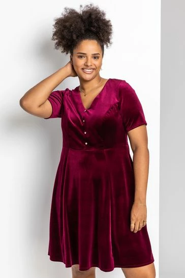 Roman Pink Curve Diamante Button Velvet Dress 7 Roman Pink Curve Diamante Button Velvet Dress - Image 5