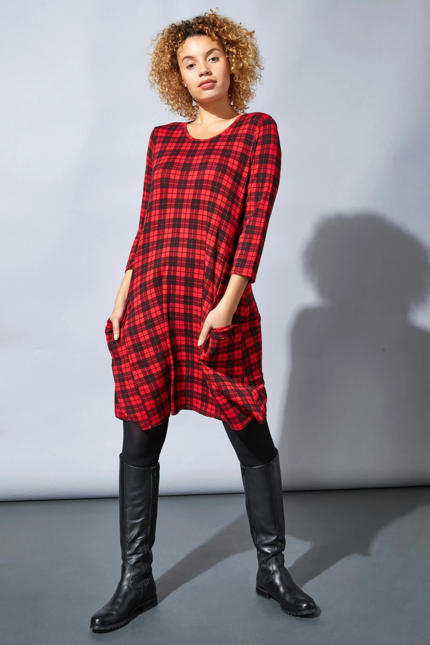 Roman Red Check Print Pocket Detail Swing Dress 4 Roman Red Check Print Pocket Detail Swing Dress - Image 2