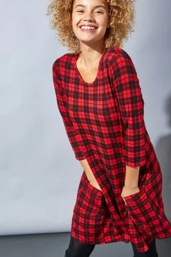Roman Red Check Print Pocket Detail Swing Dress 11 Roman Red Check Print Pocket Detail Swing Dress -Roman Sales Shop unnamed file 4598