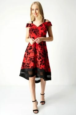 Roman Red Scuba Flocked Cold Shoulder Dress 9 Roman Red Scuba Flocked Cold Shoulder Dress -Roman Sales Shop unnamed file 46