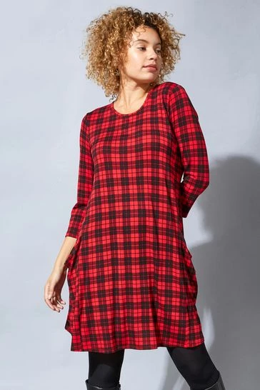 Roman Red Check Print Pocket Detail Swing Dress 8 Roman Red Check Print Pocket Detail Swing Dress - Image 6