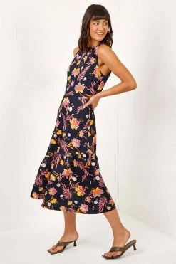 Roman Blue Floral Halter Neck Scuba Dress -Roman Sales Shop unnamed file 4603