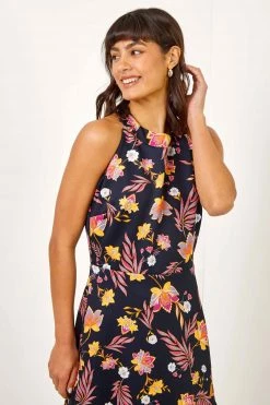 Roman Blue Floral Halter Neck Scuba Dress -Roman Sales Shop unnamed file 4604