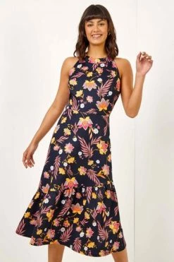 Roman Blue Floral Halter Neck Scuba Dress -Roman Sales Shop unnamed file 4606