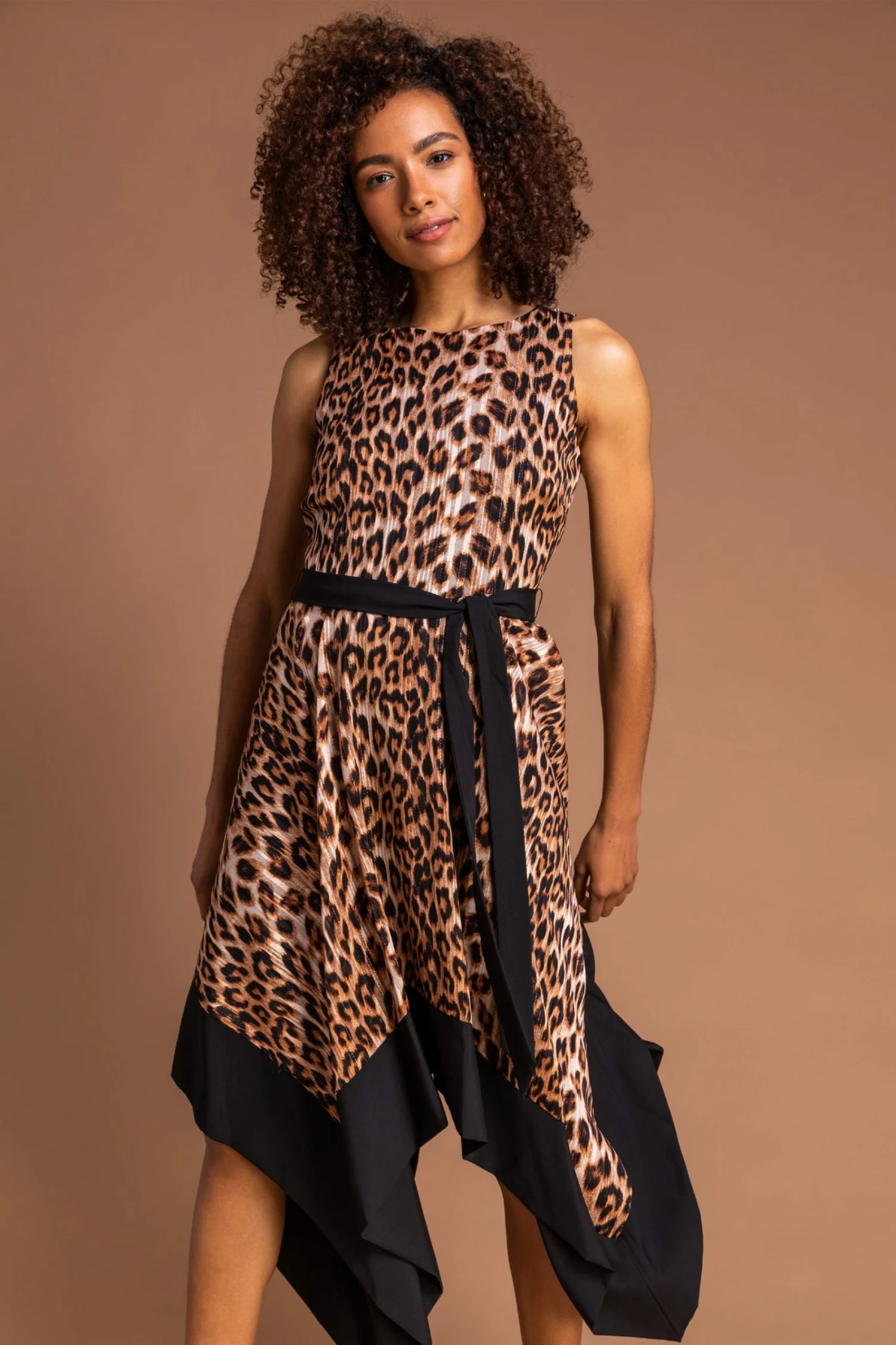 Roman Brown Animal Print Hanky Hem Dress 3 Roman Brown Animal Print Hanky Hem Dress