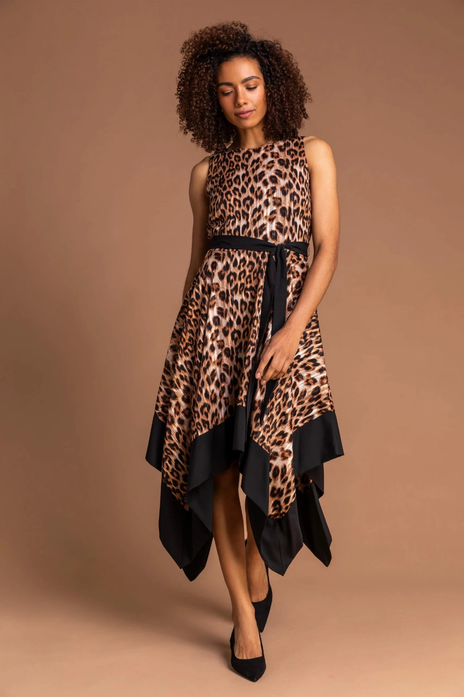 Roman Brown Animal Print Hanky Hem Dress 5 Roman Brown Animal Print Hanky Hem Dress - Image 3