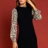 Roman Black Contrast Animal Sleeve Jumper Dress