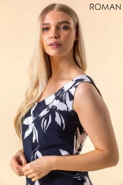 Roman Navy Floral Print Stretch Shift Dress 10 Roman Navy Floral Print Stretch Shift Dress -Roman Sales Shop unnamed file 4625