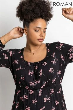 Roman Pink Curve Floral Print Square Neck Midi Dress 10 Roman Pink Curve Floral Print Square Neck Midi Dress -Roman Sales Shop unnamed file 4630