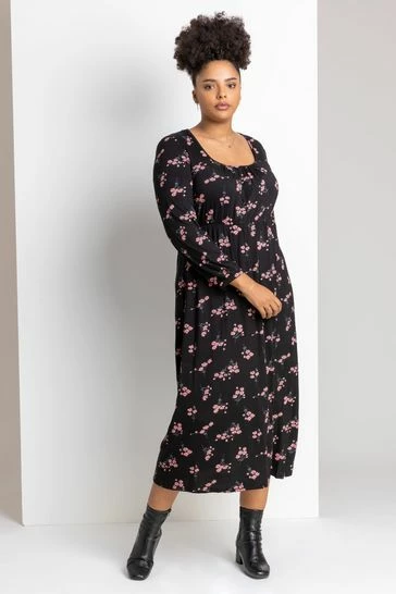 Roman Pink Curve Floral Print Square Neck Midi Dress 7 Roman Pink Curve Floral Print Square Neck Midi Dress - Image 5