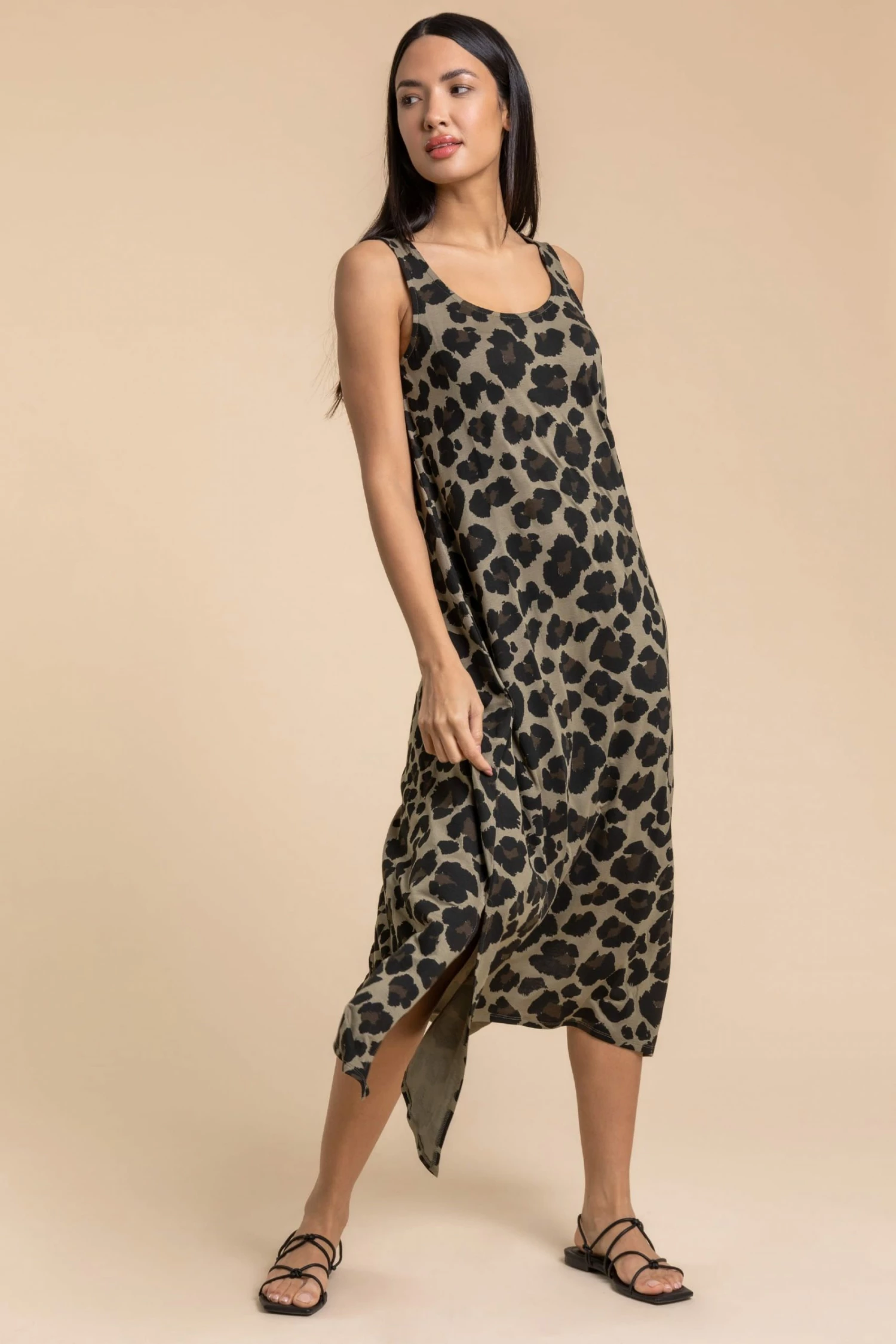 Roman Green Animal Print Hanky Hem Maxi Dress 5 Roman Green Animal Print Hanky Hem Maxi Dress - Image 3