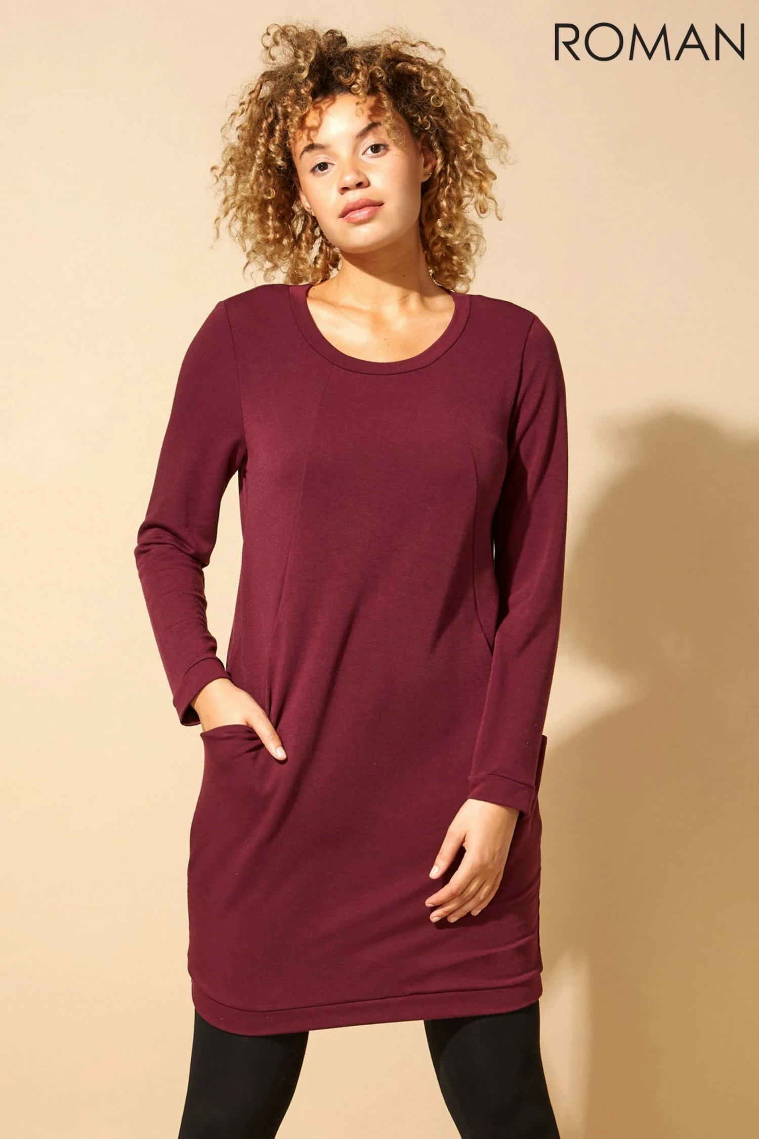 Roman Red Front Pocket Long Sleeve Cocoon Dress 3 Roman Red Front Pocket Long Sleeve Cocoon Dress