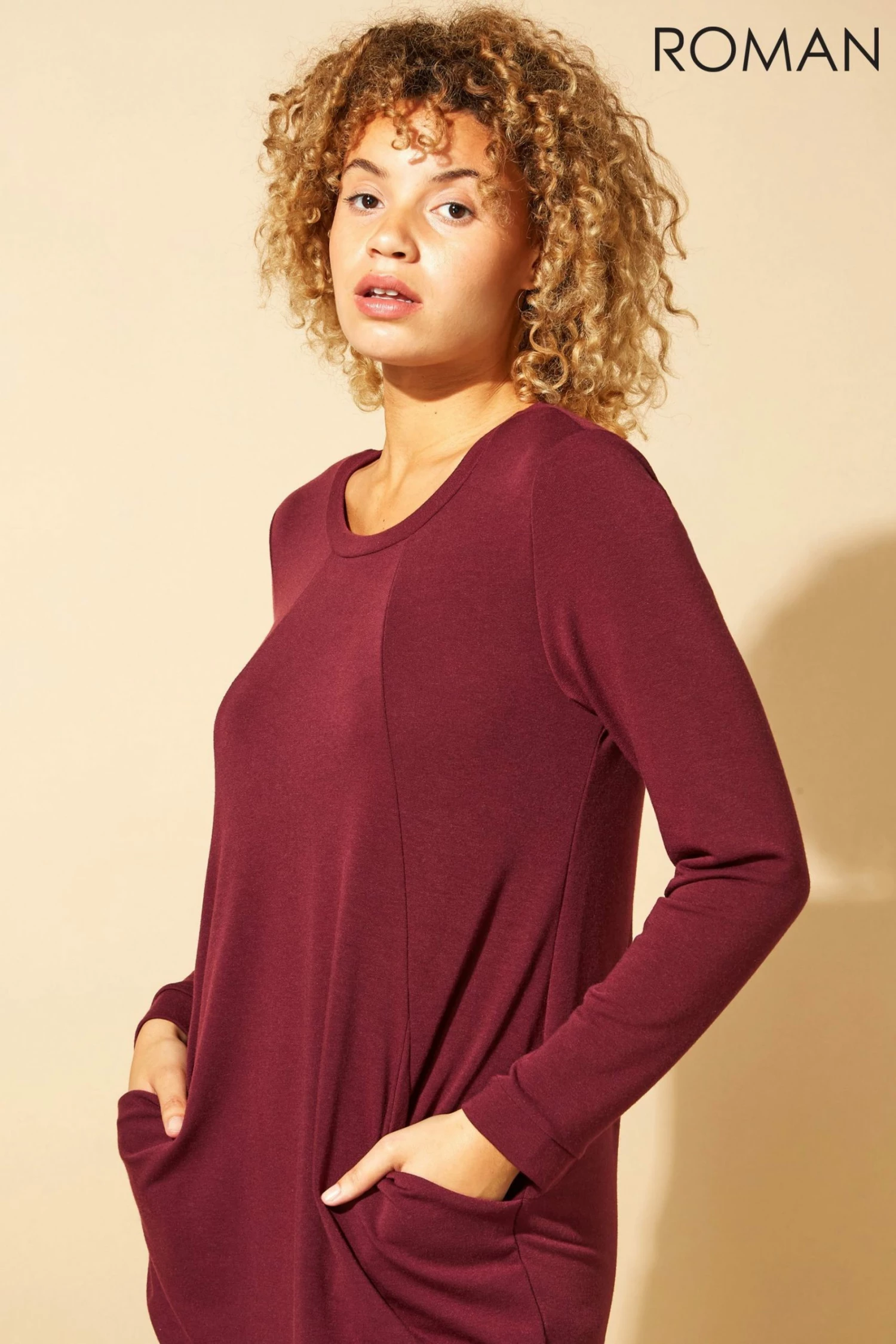 Roman Red Front Pocket Long Sleeve Cocoon Dress 6 Roman Red Front Pocket Long Sleeve Cocoon Dress - Image 4