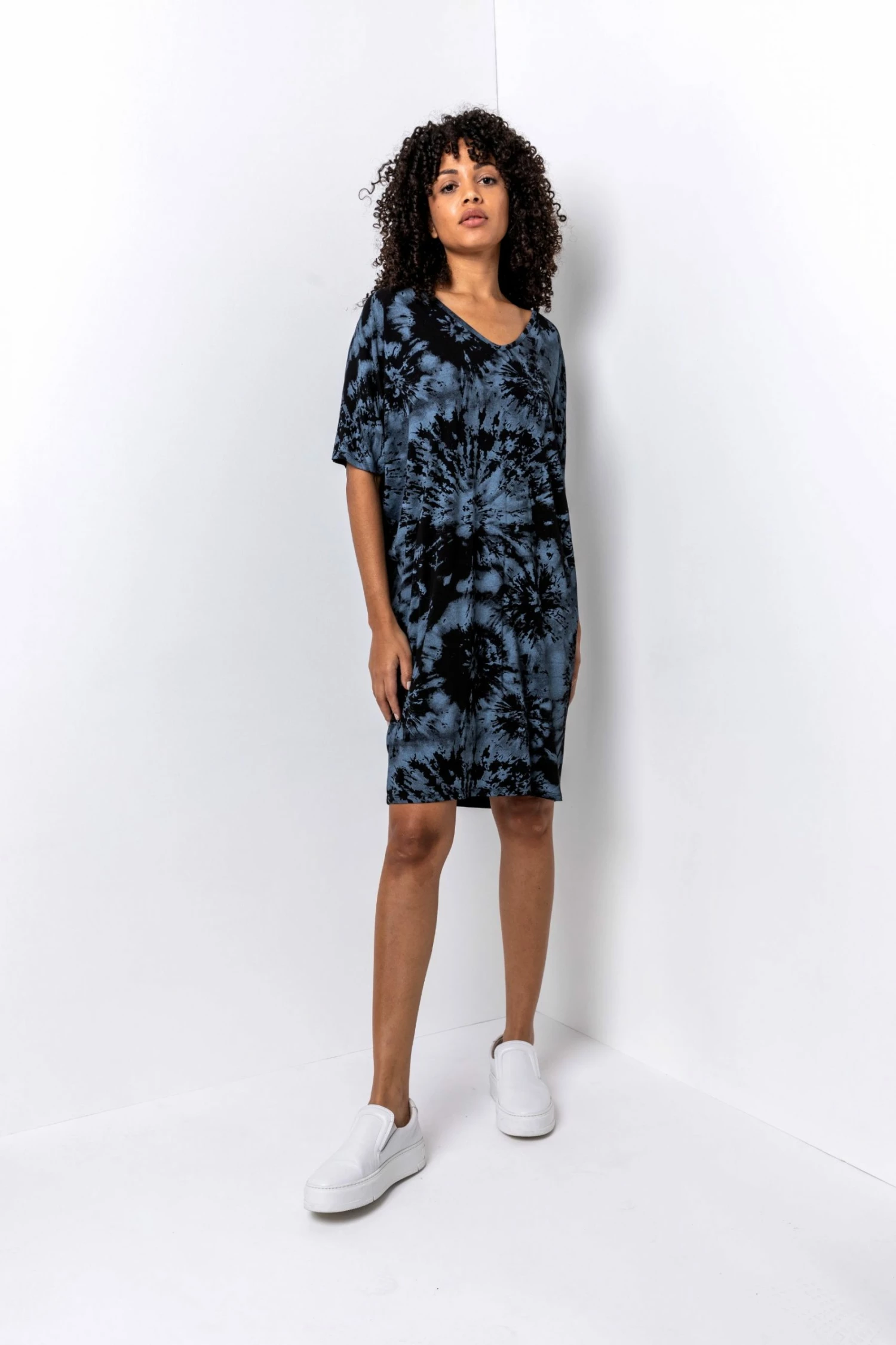 Roman Blue Tie Dye Print Cocoon Dress 6 Roman Blue Tie Dye Print Cocoon Dress - Image 4