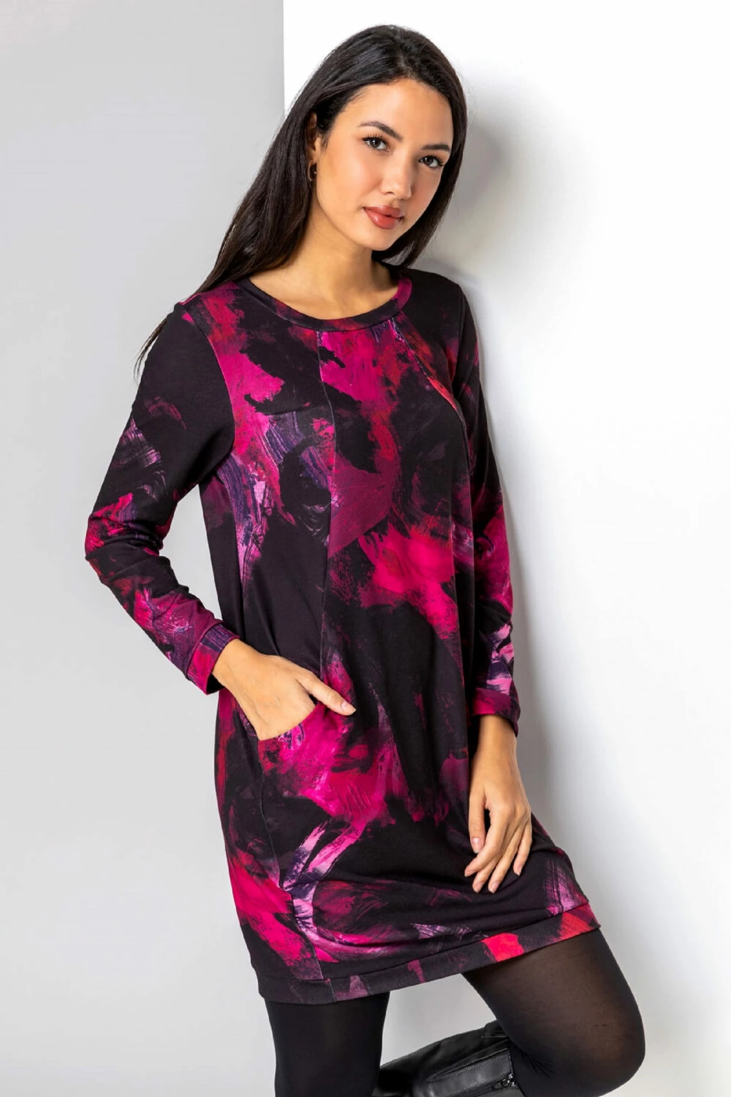 Roman Pink Abstract Print Jersey Cocoon Dress 3 Roman Pink Abstract Print Jersey Cocoon Dress