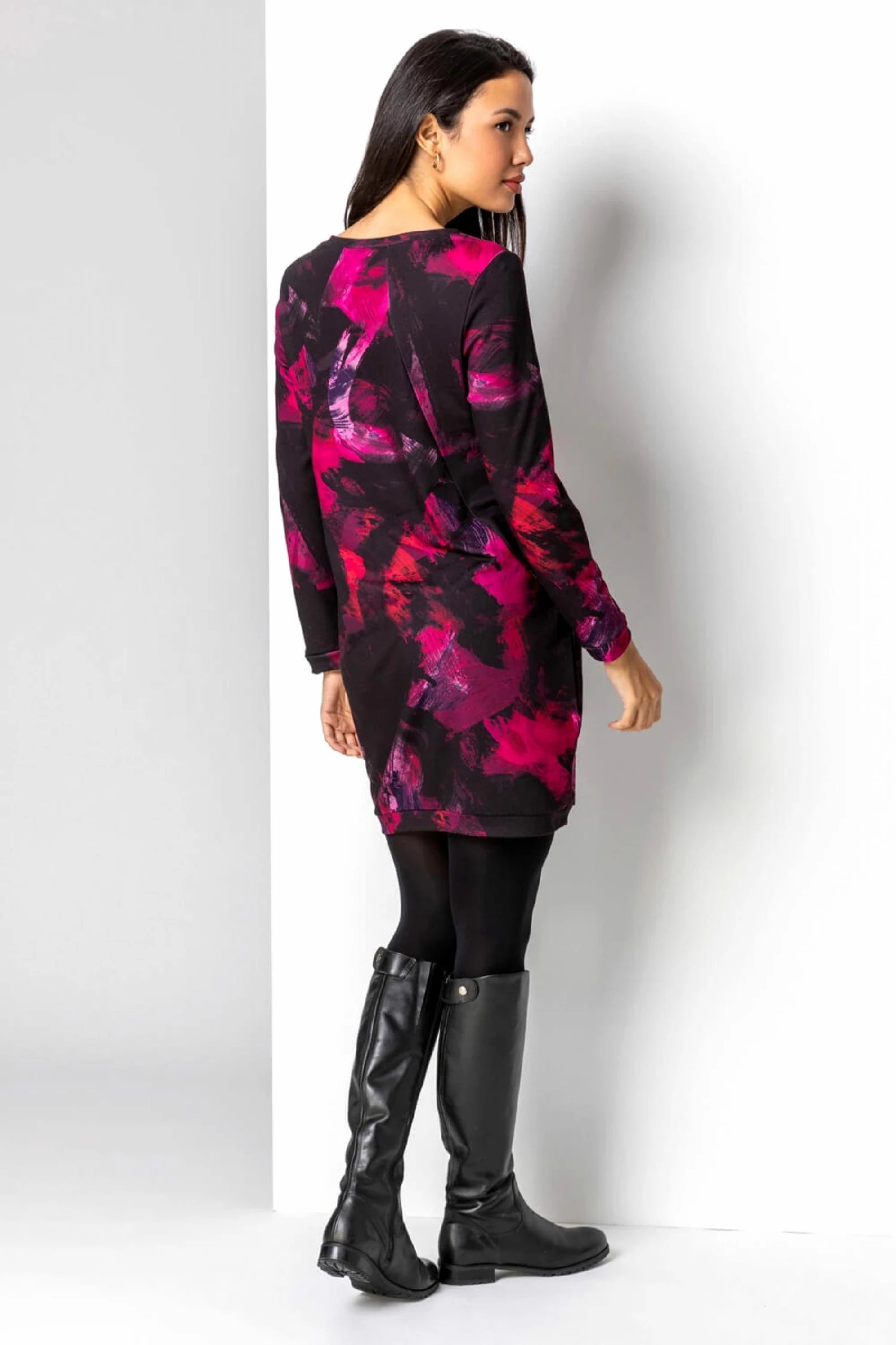 Roman Pink Abstract Print Jersey Cocoon Dress 4 Roman Pink Abstract Print Jersey Cocoon Dress - Image 2