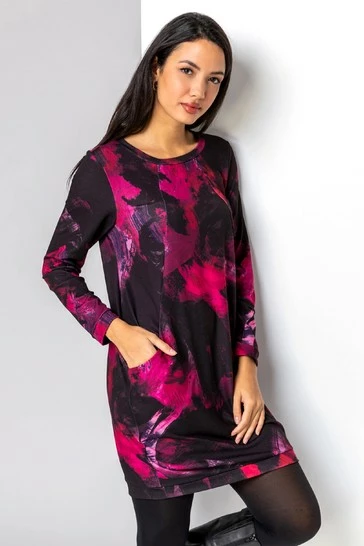 Roman Pink Abstract Print Jersey Cocoon Dress 7 Roman Pink Abstract Print Jersey Cocoon Dress - Image 5