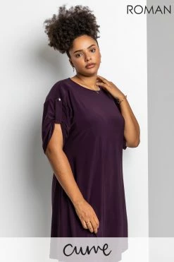 Roman Purple Curve Drop Shoulder Belted Dress
