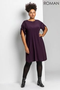 Roman Purple Curve Drop Shoulder Belted Dress -Roman Sales Shop unnamed file 4667