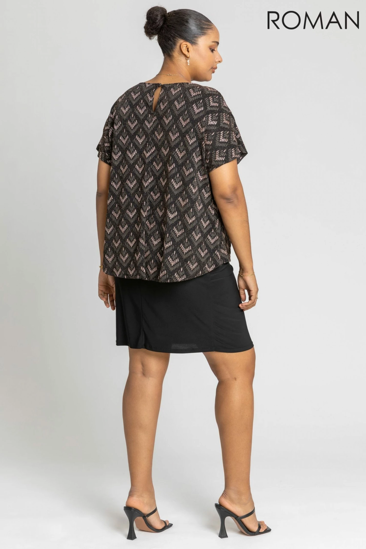 Roman Brown Curve Glitter Embellished Contrast Dress 4 Roman Brown Curve Glitter Embellished Contrast Dress - Image 2