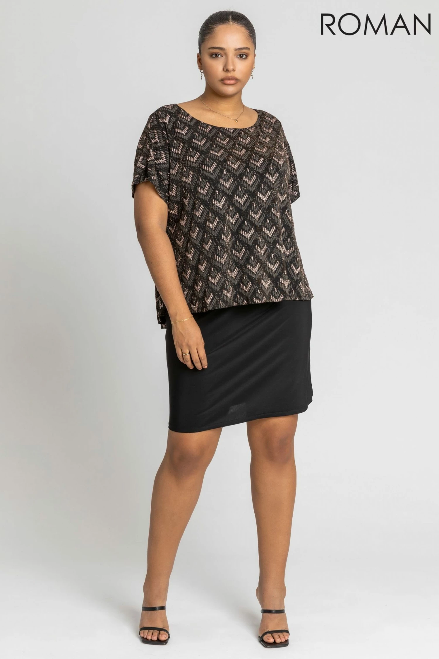 Roman Brown Curve Glitter Embellished Contrast Dress 5 Roman Brown Curve Glitter Embellished Contrast Dress - Image 3