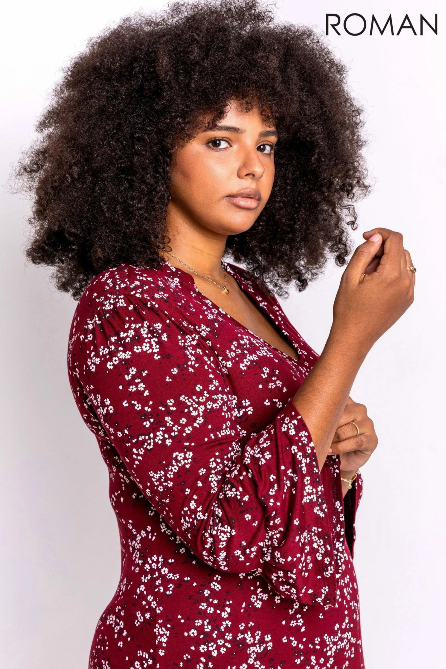 Roman Red Curve Floral Print V Neck Dress 5 Roman Red Curve Floral Print V Neck Dress - Image 3