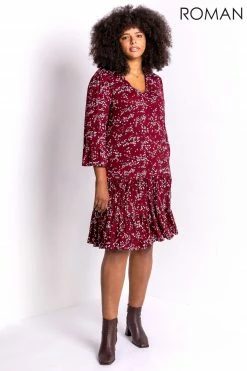 Roman Red Curve Floral Print V Neck Dress 10 Roman Red Curve Floral Print V Neck Dress -Roman Sales Shop unnamed file 4679