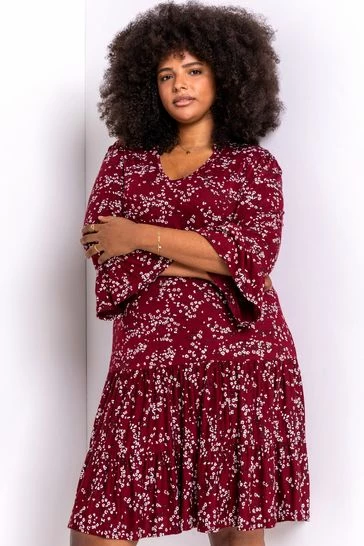 Roman Red Curve Floral Print V Neck Dress 7 Roman Red Curve Floral Print V Neck Dress - Image 5