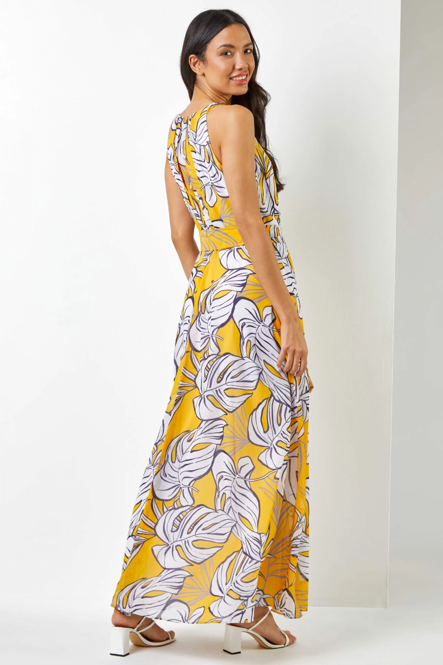 Roman Yellow Tropical Leaf Print Maxi Dress 4 Roman Yellow Tropical Leaf Print Maxi Dress - Image 2